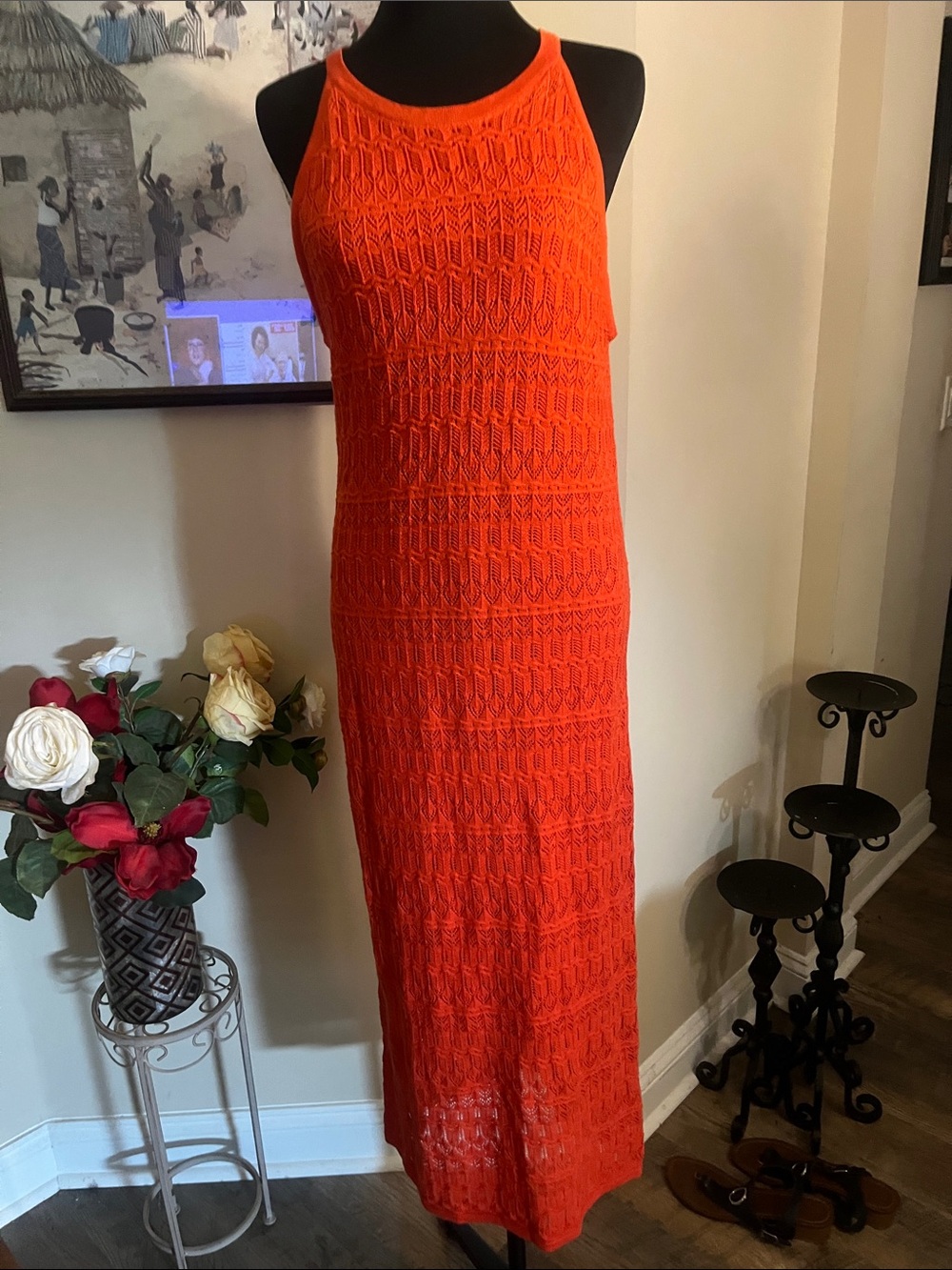 House of Harlow 1960 Orange Crochet Maxi Dress
